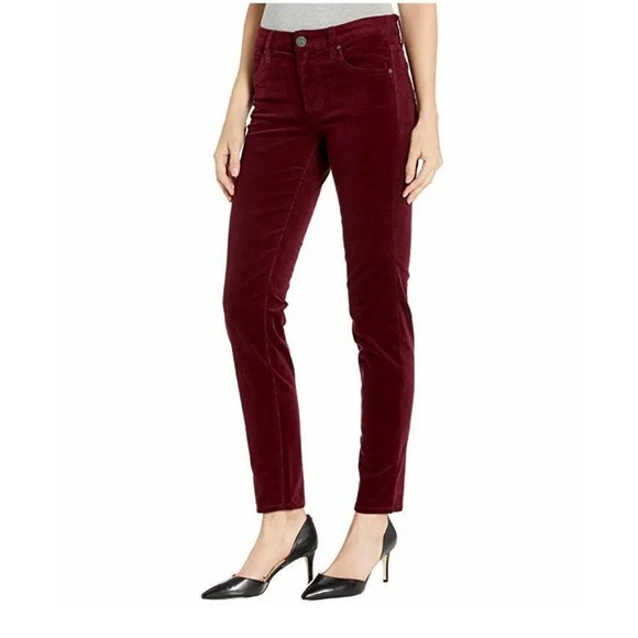 KUT from the Kloth Diana Stretch Skinny Corduroy Jeans in Burgundy - Picture 2 of 3